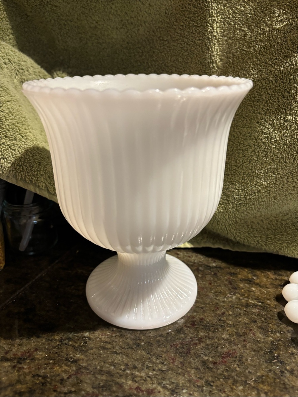 White Ribbed Milk Glass Compote Vase by E.O. Brody Co.